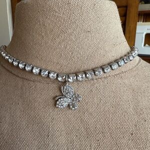 Silver Butterfly CZ Charm Choker Necklace